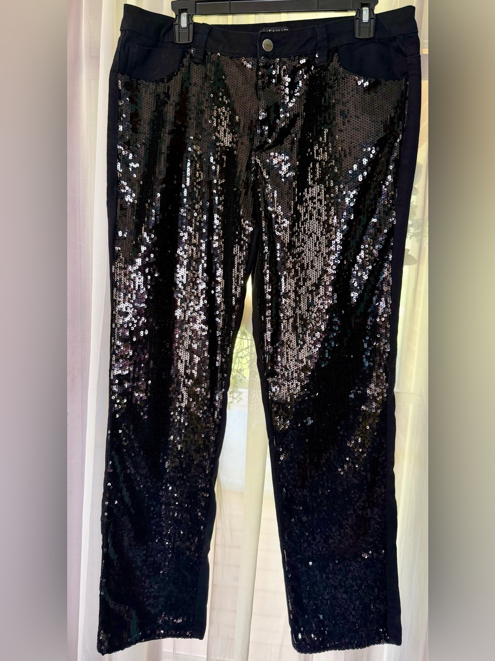 Venus Black Sequin Casual Zip-Up Pants Women's Size 14